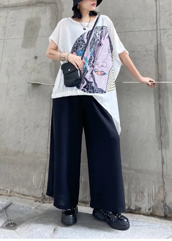 Slim summer large size casual fashion printed T-shirt   wide-leg pants two-piece suit