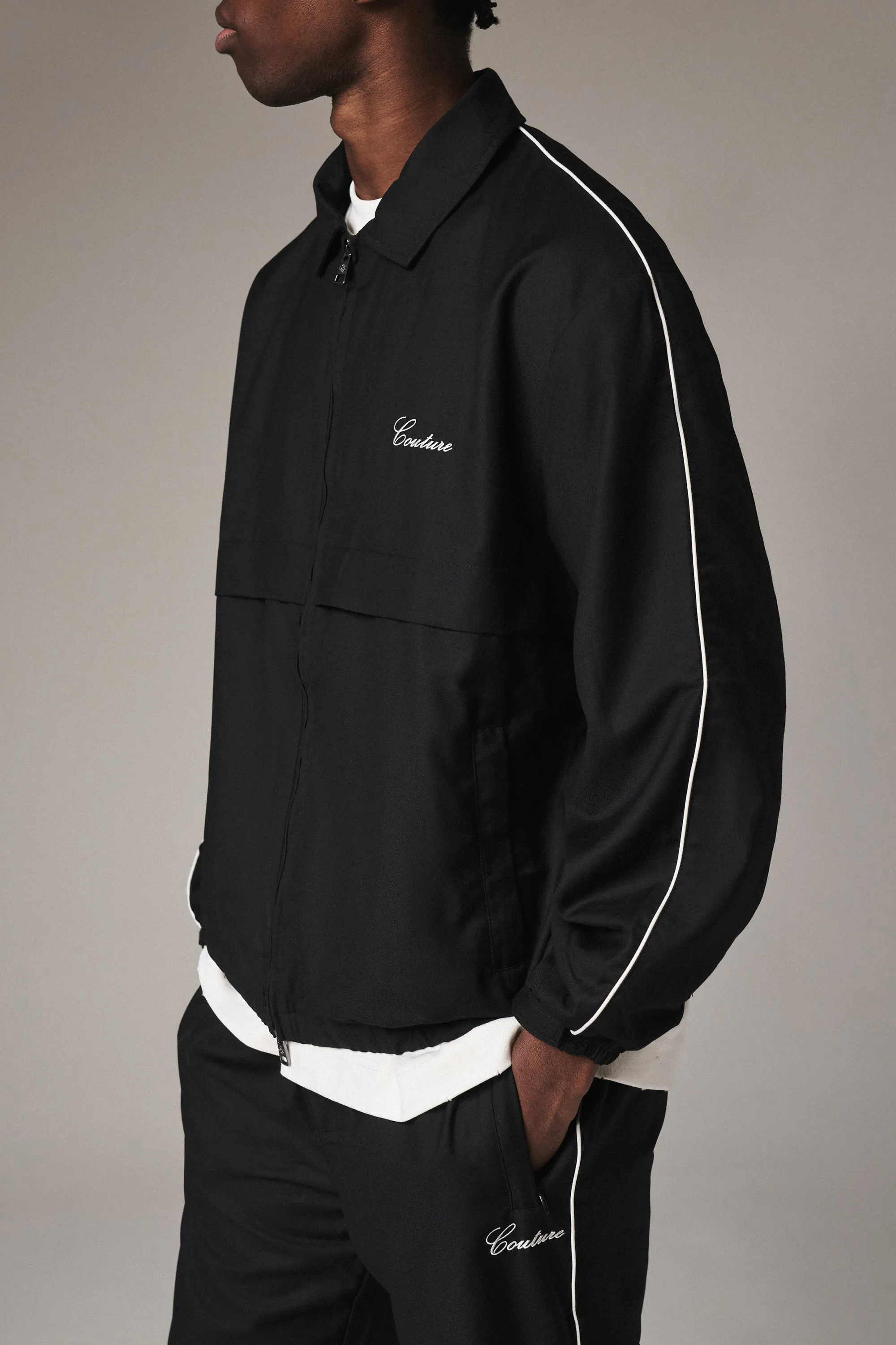 SMART PIPED TRACK JACKET - BLACK