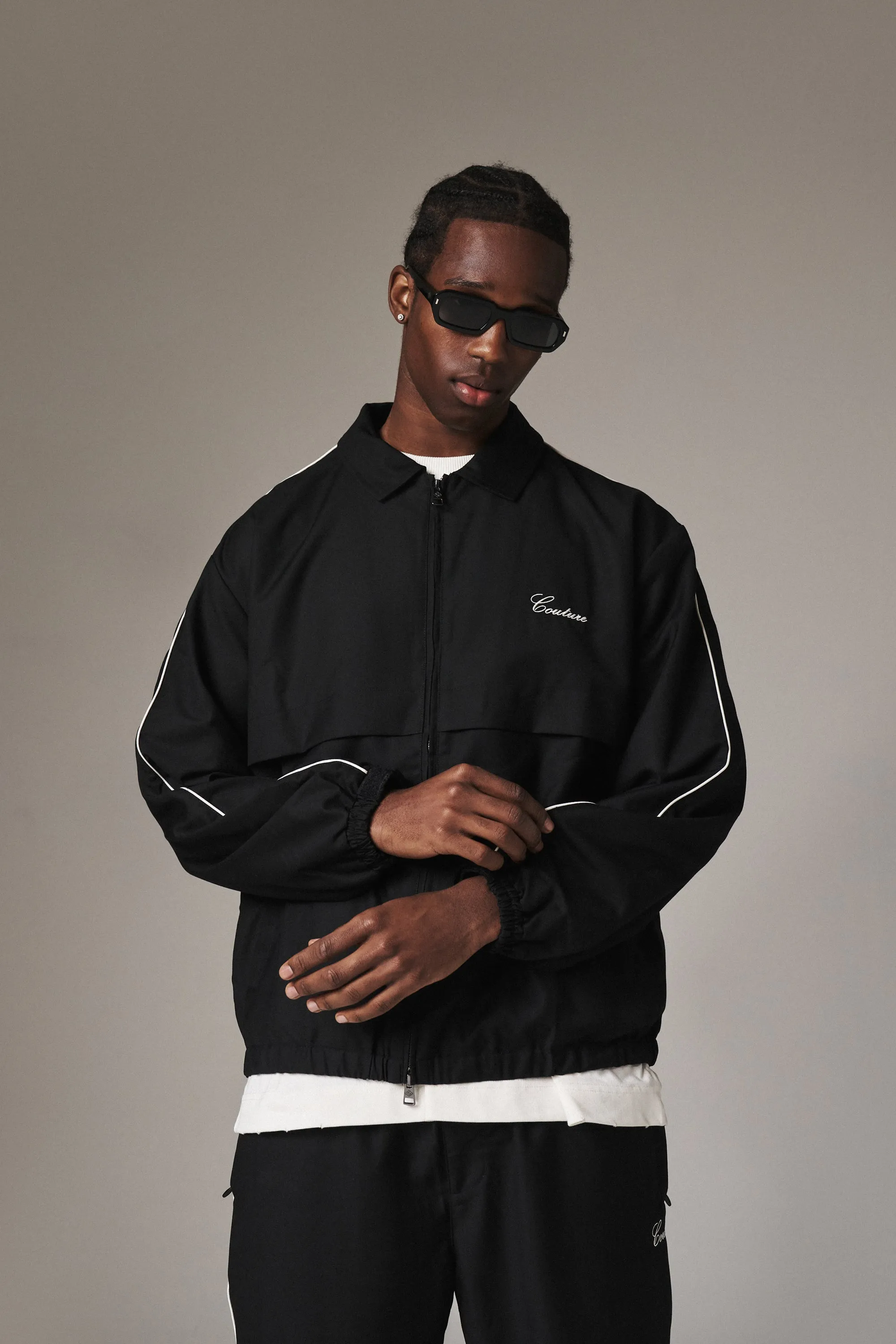 SMART PIPED TRACK JACKET - BLACK