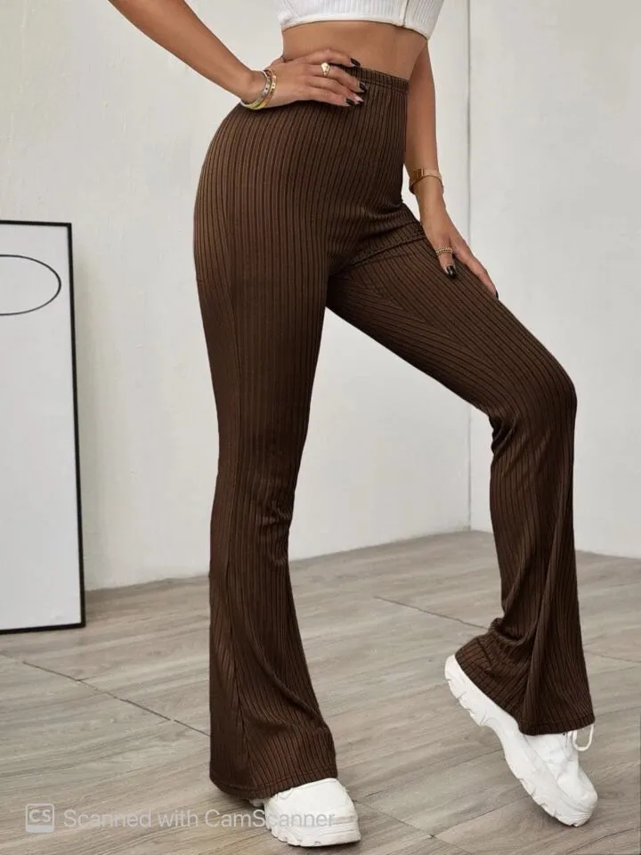 SOLID RIBBED FLARED-LEG PANT