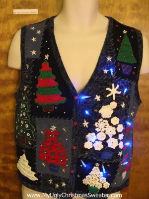 Strange Trees Ugly Christmas Sweater Vest with Lights