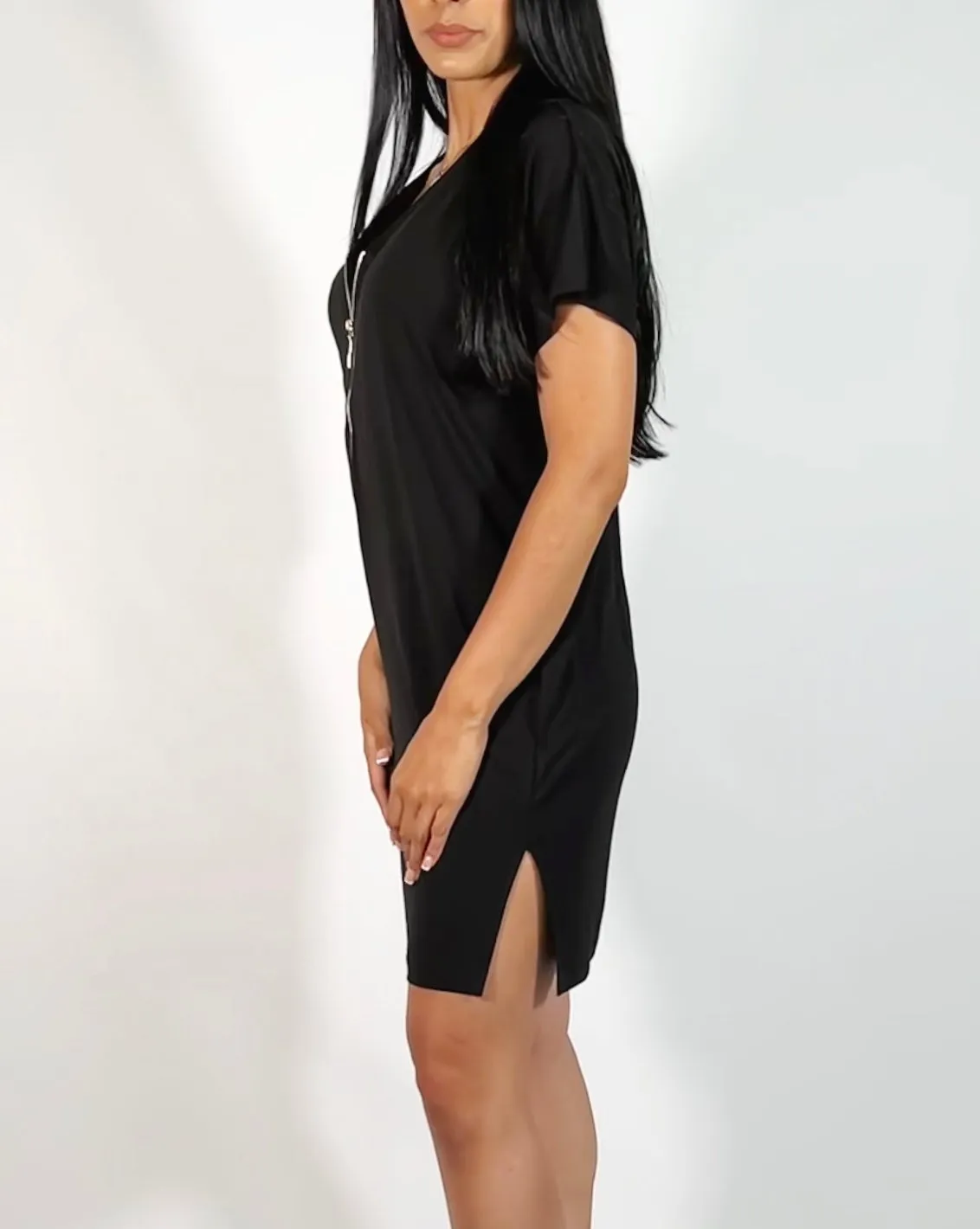 Stretch Matt Jersey Zip Front V-Neck Dress - The Watts