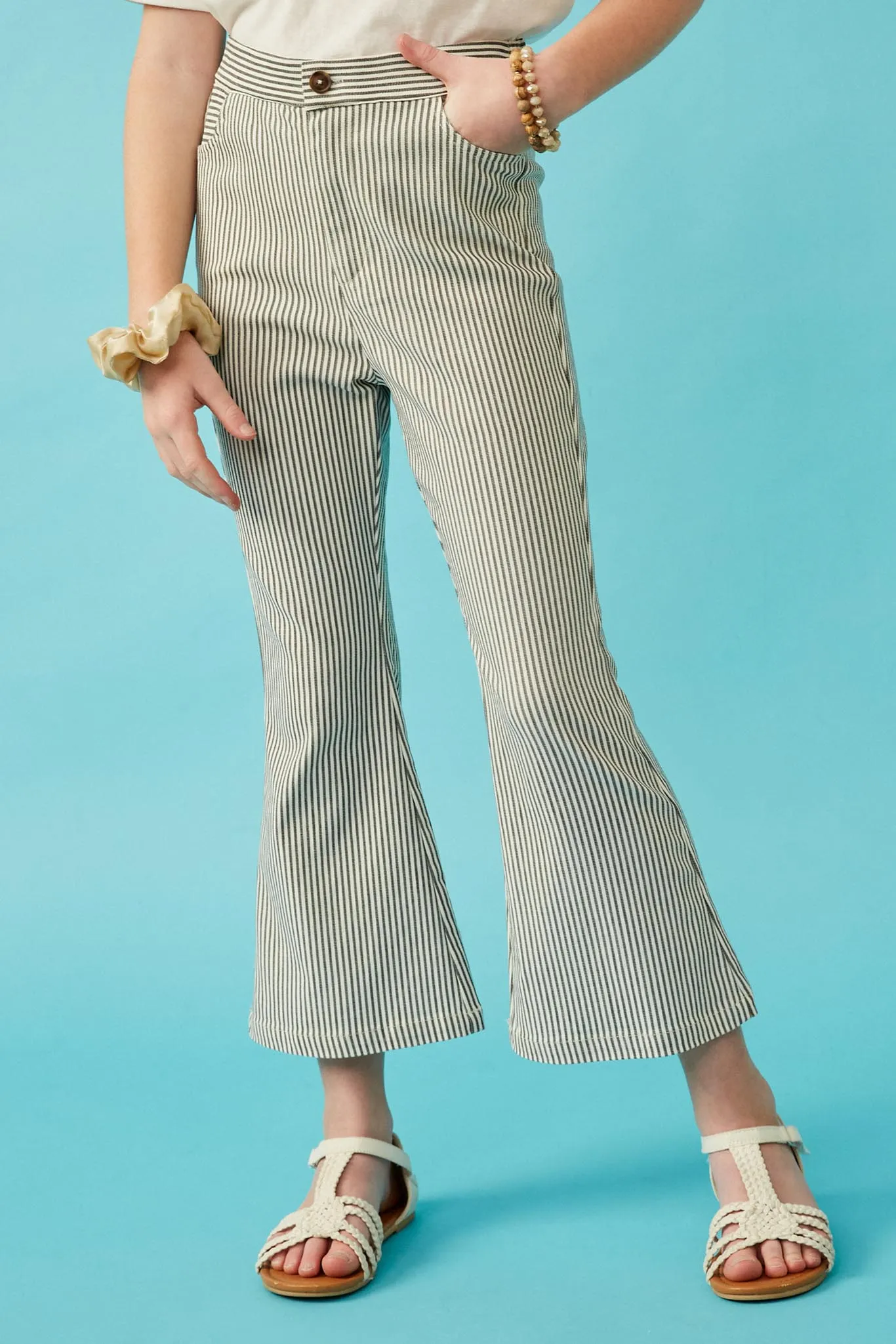 Stretch Pinstripe Flared Pants