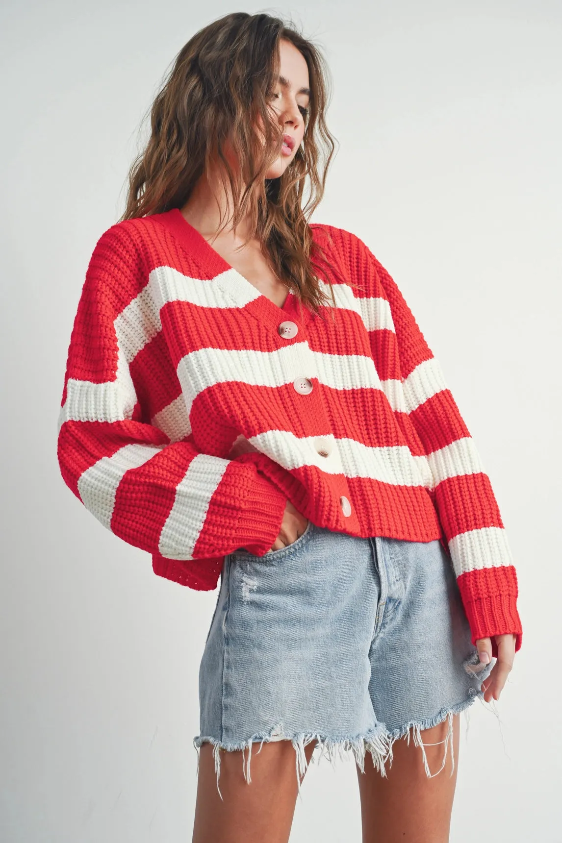 Striped V-Neck Cardigan