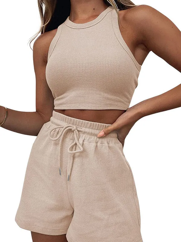 Summer Women's Textured Pajamas Set - Tank Top & Shorts Duo