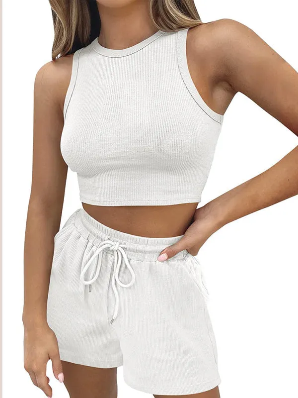 Summer Women's Textured Pajamas Set - Tank Top & Shorts Duo