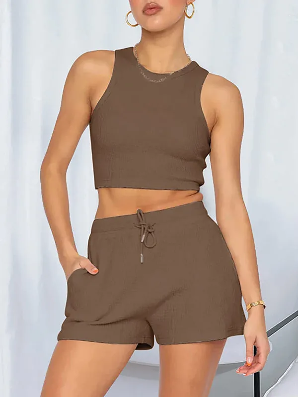 Summer Women's Textured Pajamas Set - Tank Top & Shorts Duo