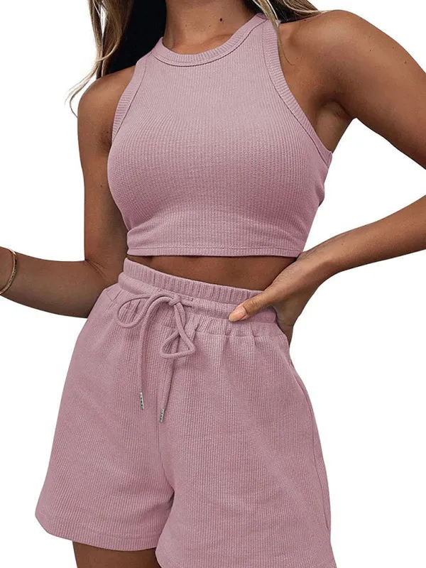 Summer Women's Textured Pajamas Set - Tank Top & Shorts Duo