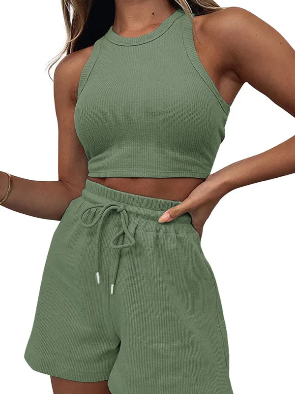 Summer Women's Textured Pajamas Set - Tank Top & Shorts Duo