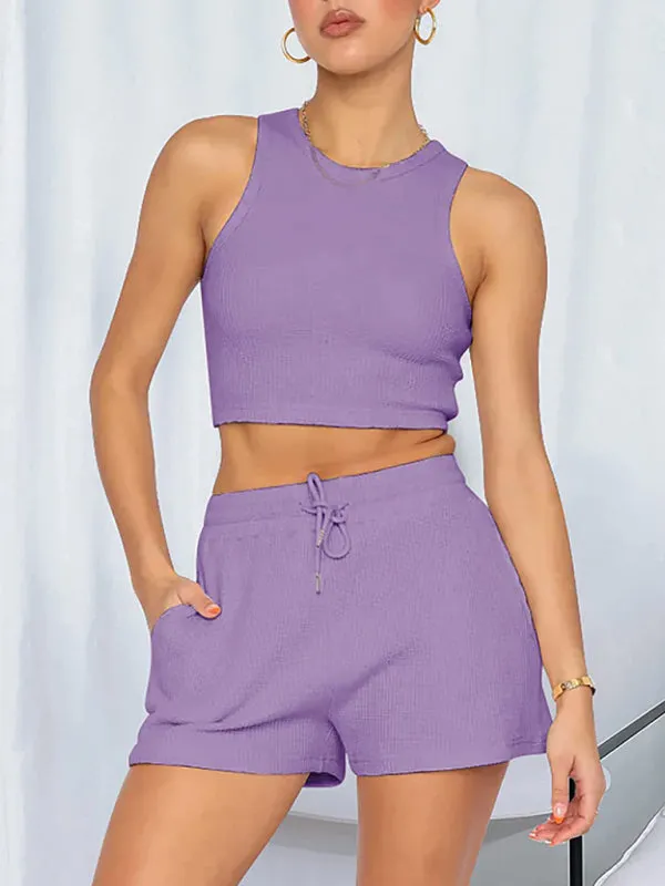 Summer Women's Textured Pajamas Set - Tank Top & Shorts Duo