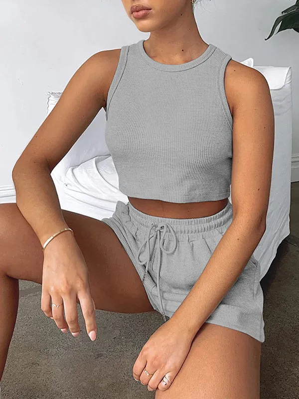 Summer Women's Textured Pajamas Set - Tank Top & Shorts Duo