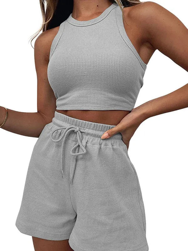 Summer Women's Textured Pajamas Set - Tank Top & Shorts Duo