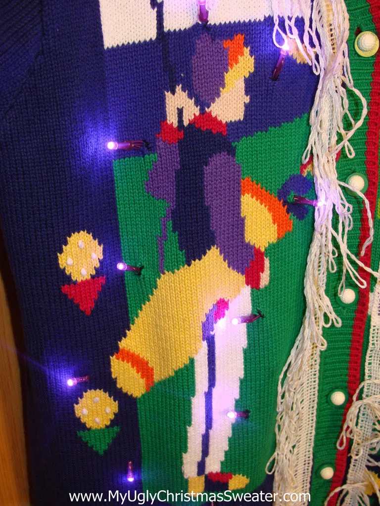 Tacky Ugly Christmas Sweater Golf Theme with Lights and Fringe (g86)