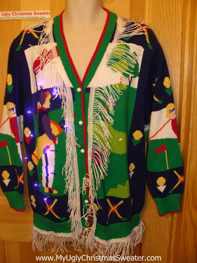 Tacky Ugly Christmas Sweater Golf Theme with Lights and Fringe (g86)