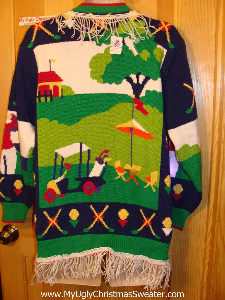 Tacky Ugly Christmas Sweater Golf Theme with Lights and Fringe (g86)