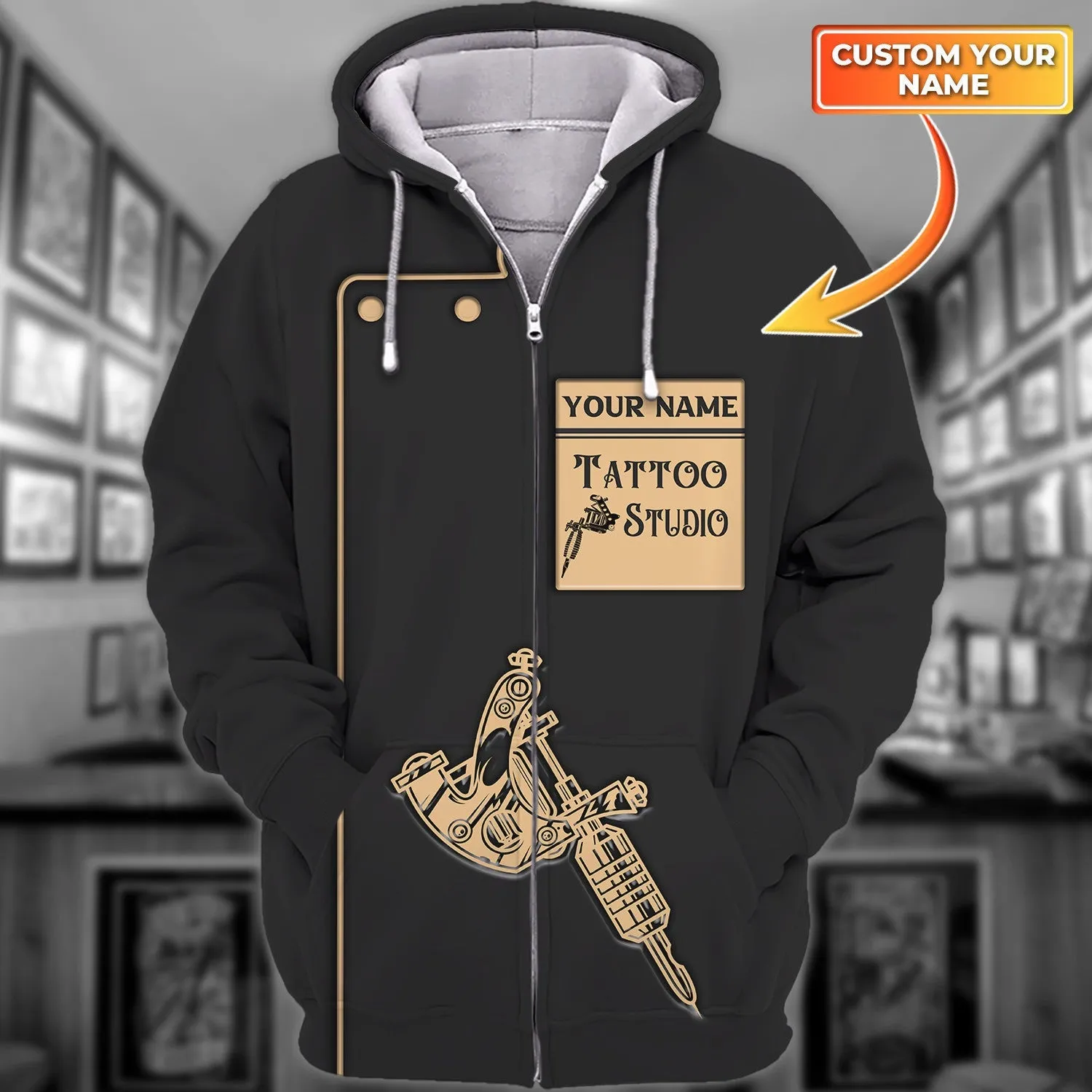 Tattoo Artist Personalized Name Classic Tattoo Uniform Sweatshirt Zipper Hoodie, 3D Hoodie