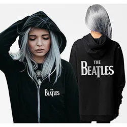 The Beatles Ladies Zipped Hoodie: Drop T Logo (Back Print)