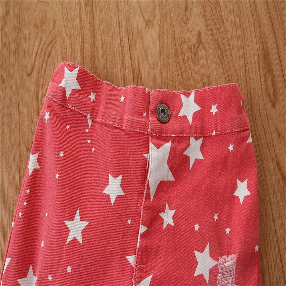 Toddler Girls Star Ripped Flared Jeans Girls Clothes Wholesale