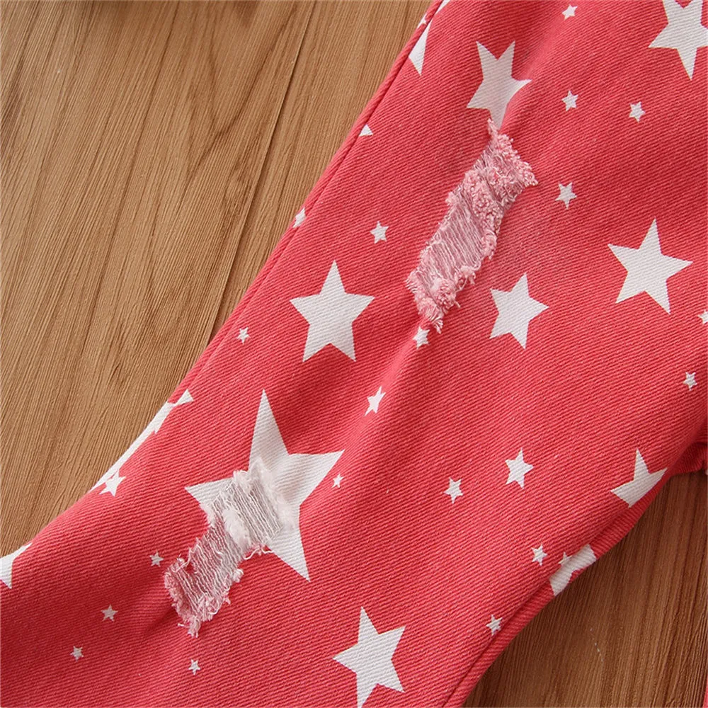 Toddler Girls Star Ripped Flared Jeans Girls Clothes Wholesale