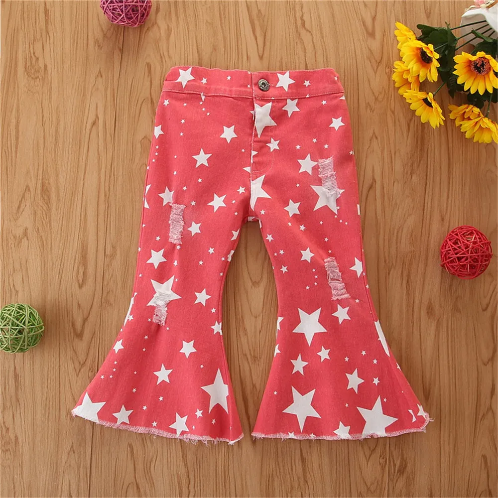 Toddler Girls Star Ripped Flared Jeans Girls Clothes Wholesale