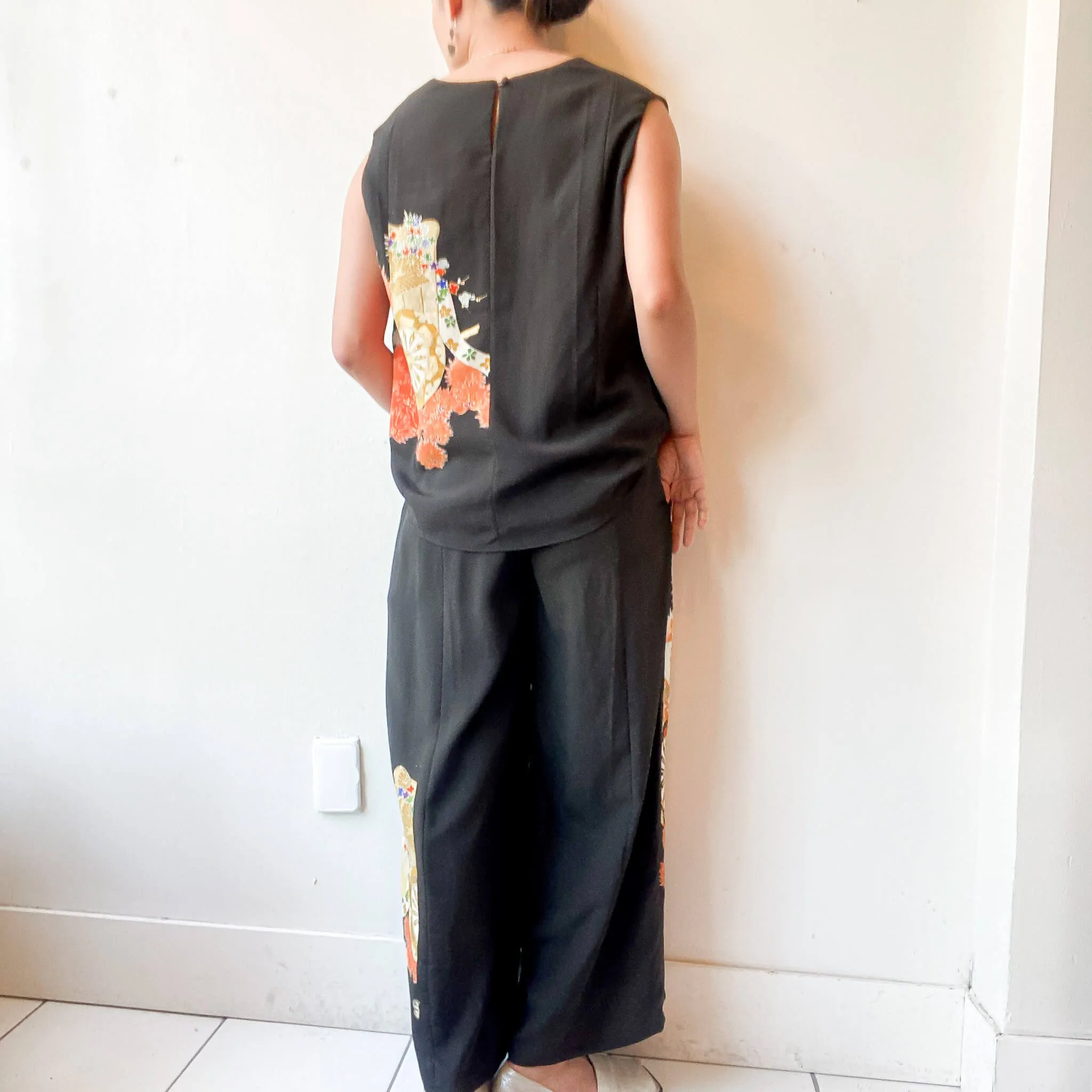 Tsumugi | Vintage Silk Kimono Two Piece | TP6 - Black