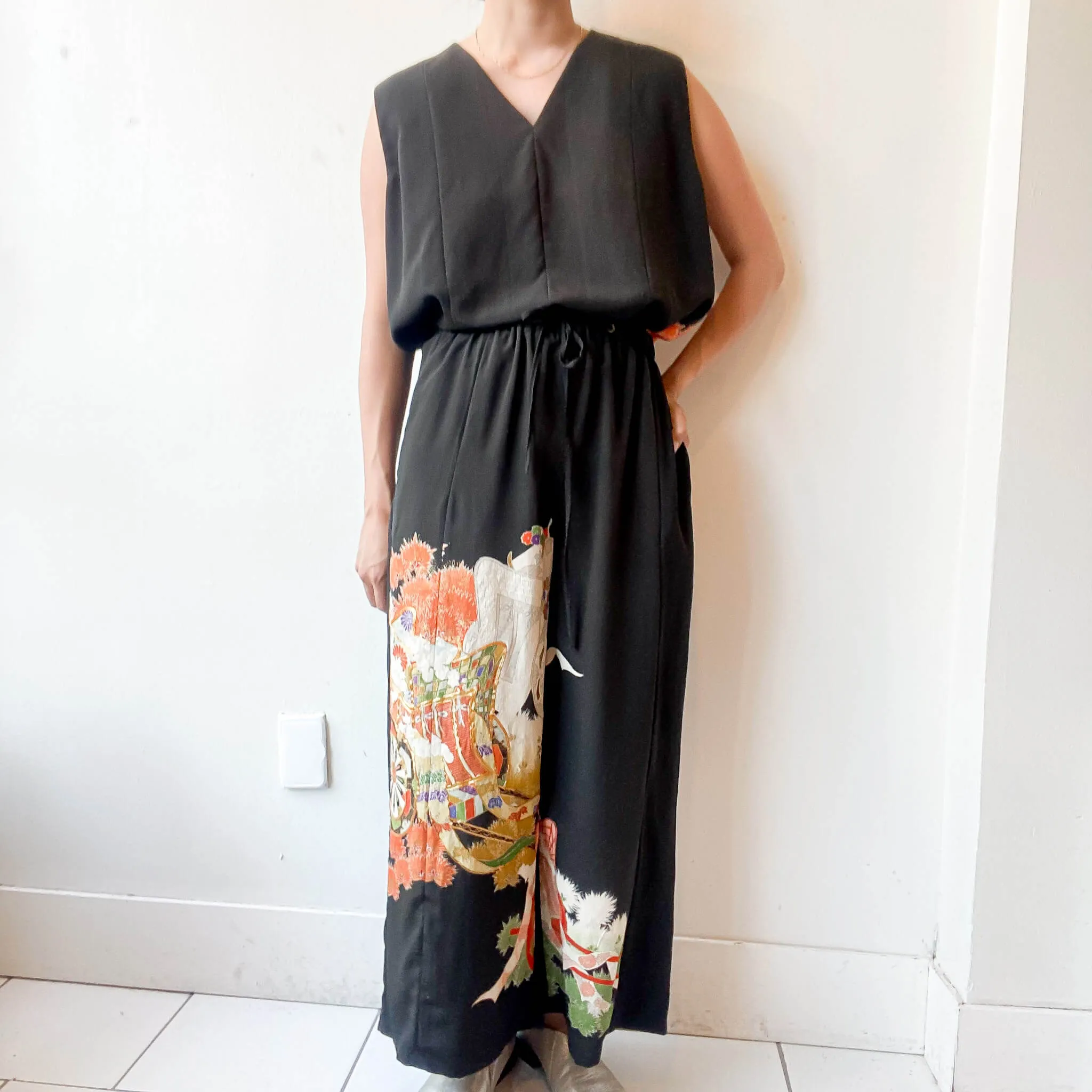 Tsumugi | Vintage Silk Kimono Two Piece | TP6 - Black