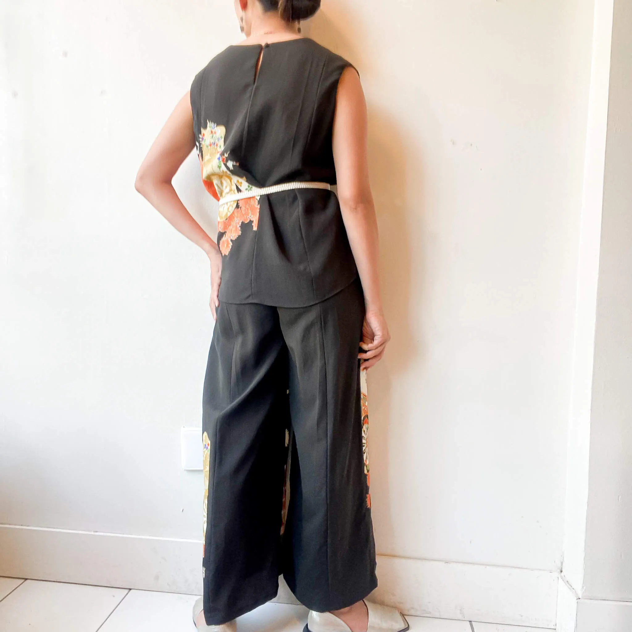 Tsumugi | Vintage Silk Kimono Two Piece | TP6 - Black