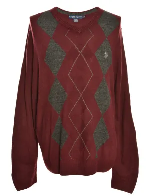 U.S.POLO ASSN. Argyle Maroon Jumper - L