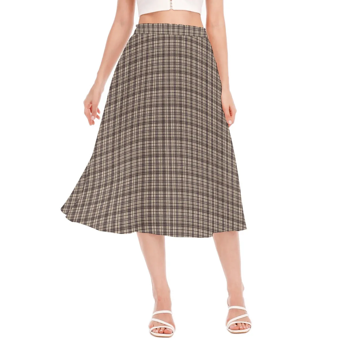 Vampire Art Dark Academia Cream & Black Vintage Tartan Women's Long Section Chiffon Skirt