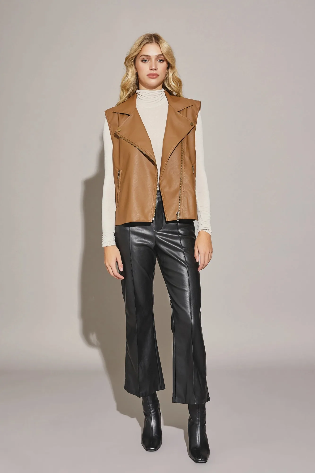 Vegan Leather Pintuck Ankle Pants