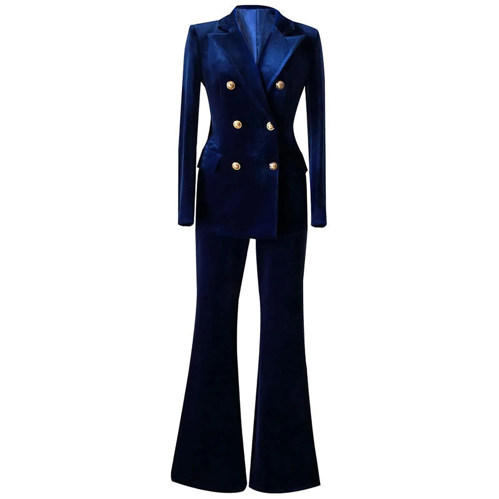 Velvet Double Breasted Blazer & Flare Pants Suit Set