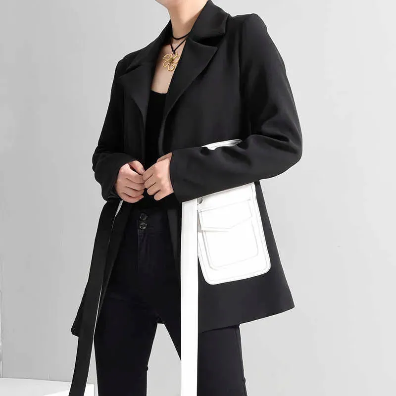 Versatile Monochrome White Pocket Belted Blazer