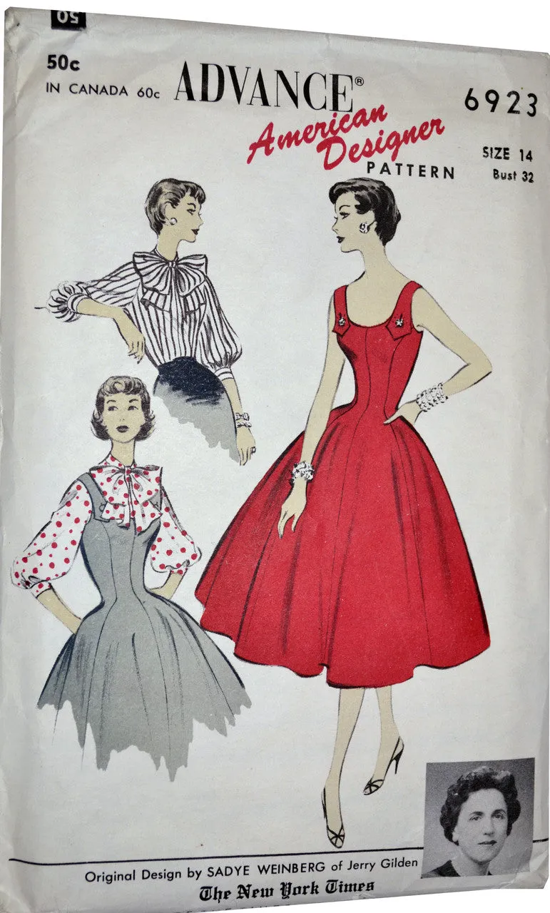 Vintage Advance 6923 pattern Jerry Gilden 1950s dresses 32B UNCUT