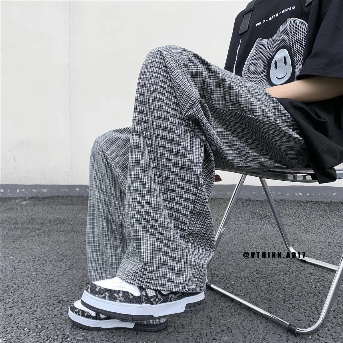 Wiaofellas  -  Summer/Autumn Plaid Pants Men Loose Casual Straight Trousers for Male/Female Harajuku Hip-hop Streetwear Wide-leg Mopping Pants