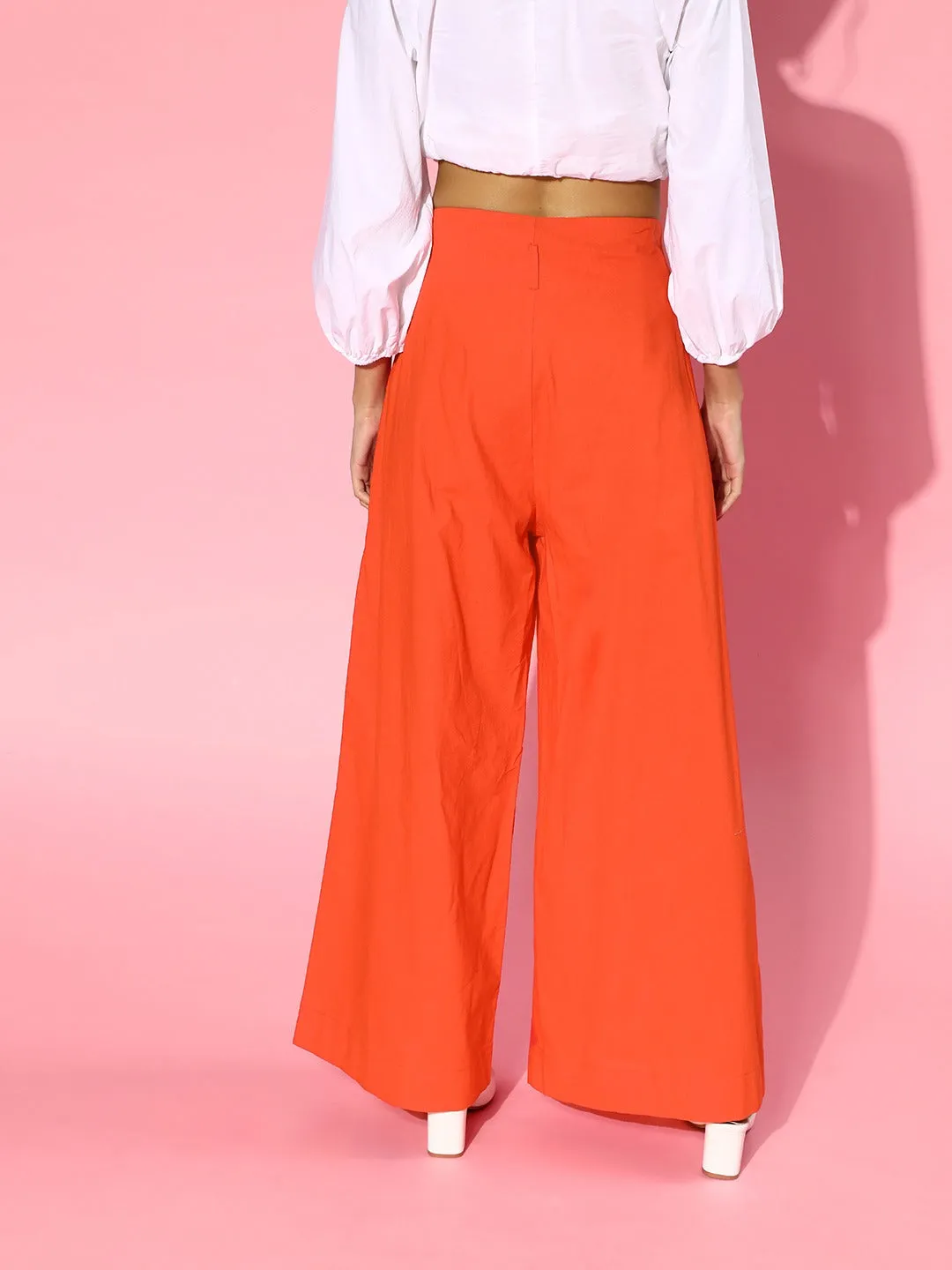 Women Red High Waist Wide Leg Pants