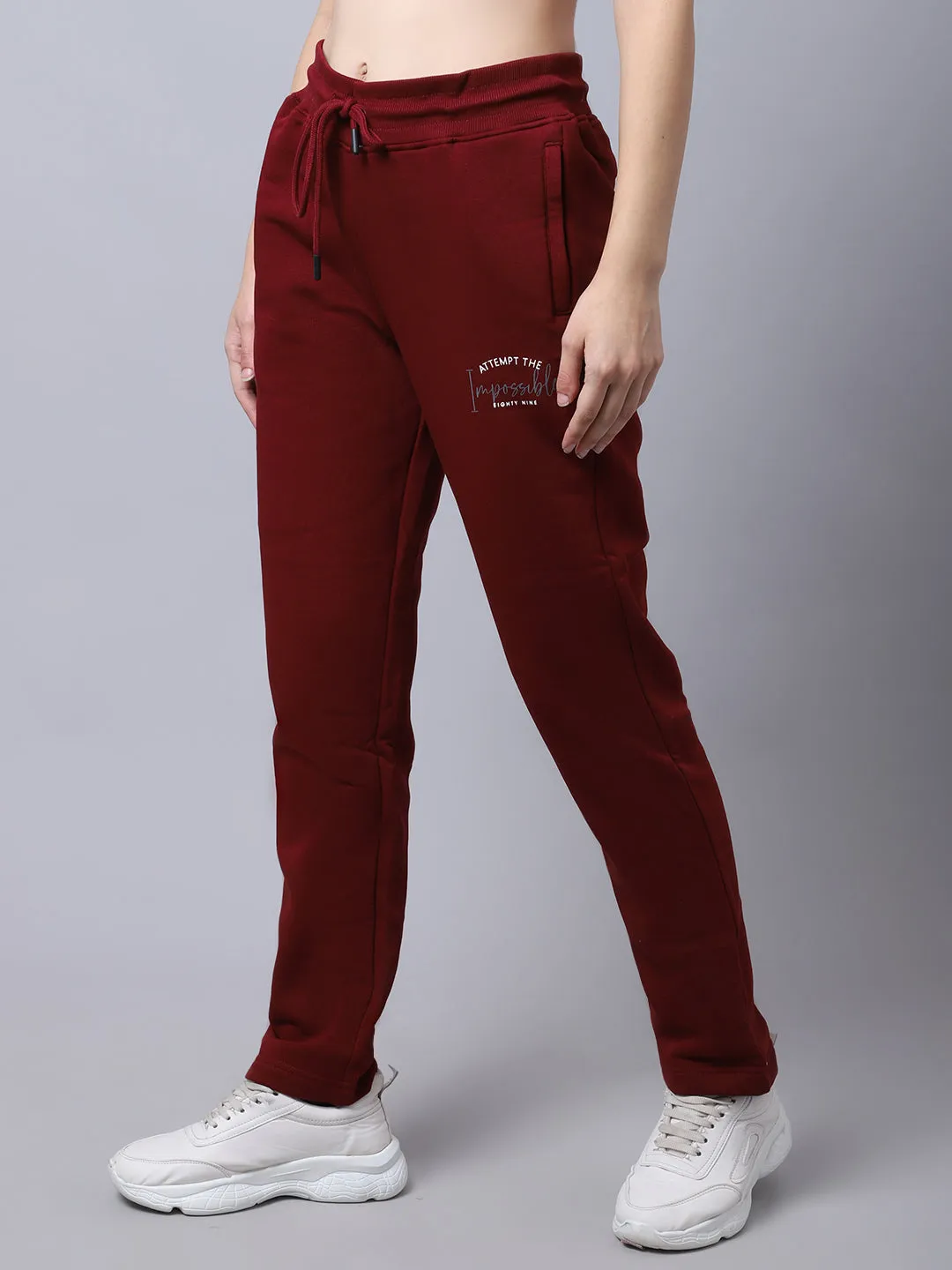 Women's Casual  Maroon Full length Mid rise Track Pants