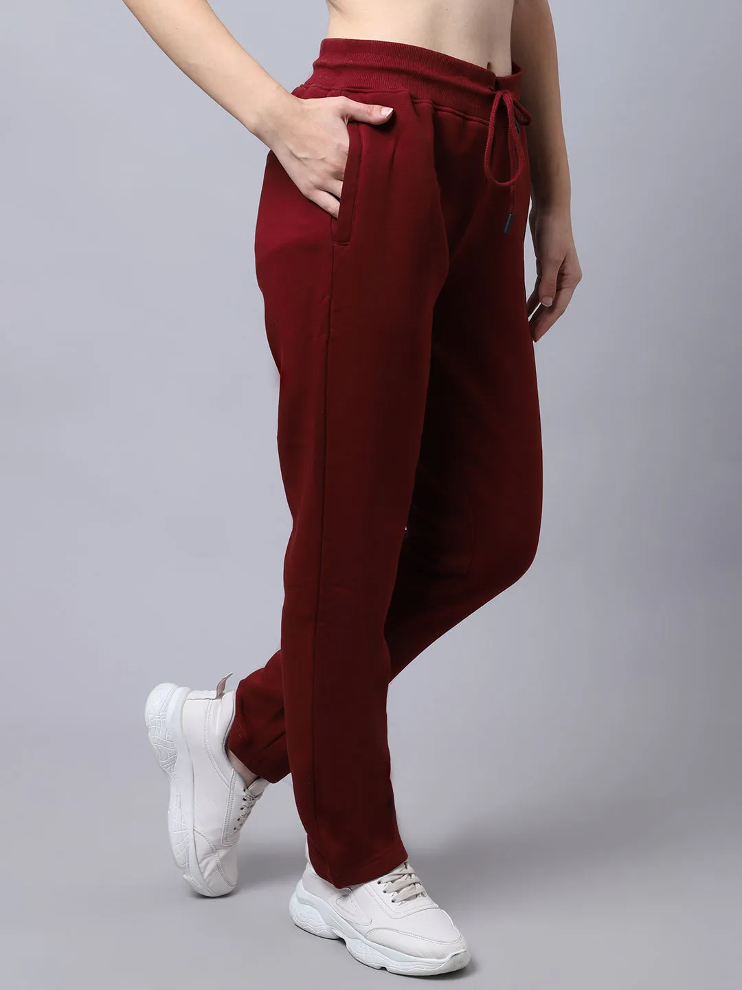 Women's Casual  Maroon Full length Mid rise Track Pants