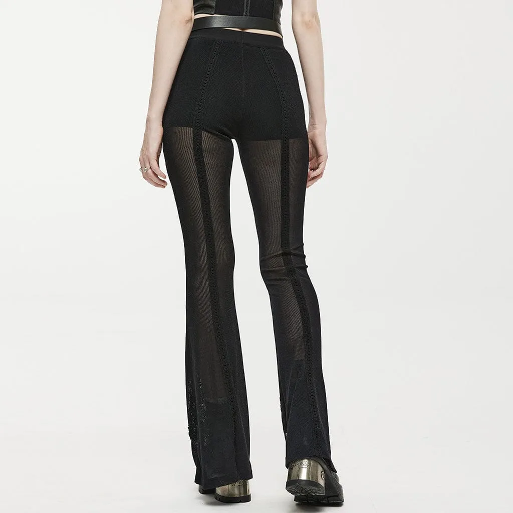 Women's Gothic Eyelet Splice Mesh Flared Pants