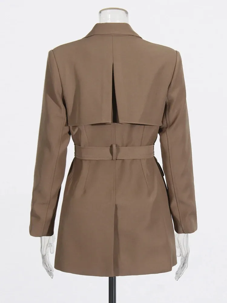 Women's Luxe Brown Tailored Belted Blazer