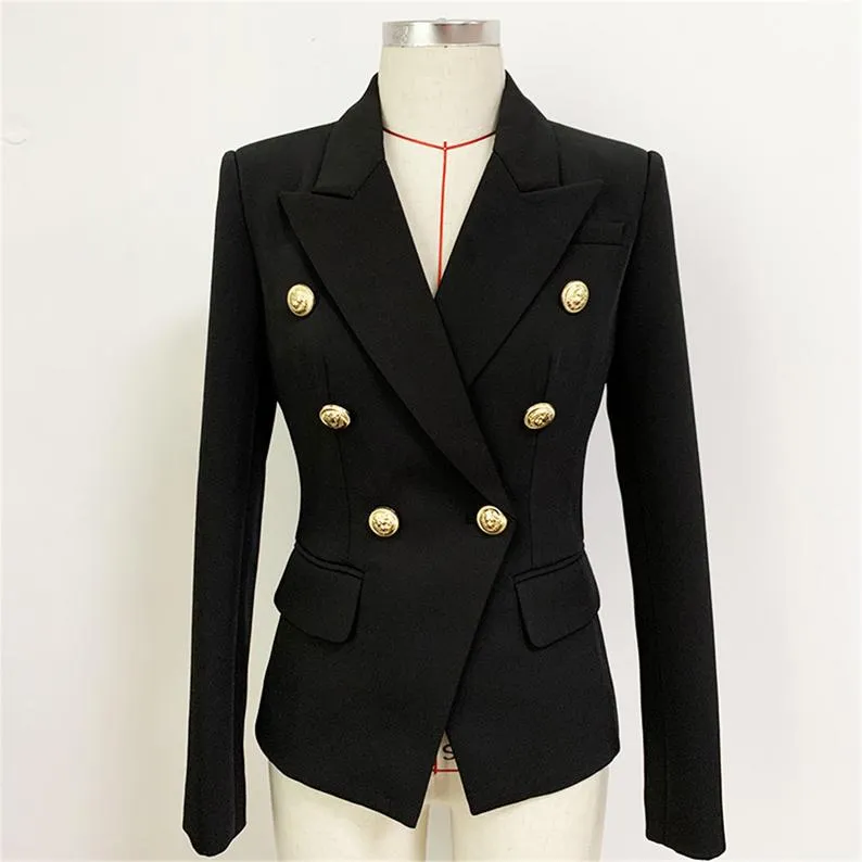 Women's Luxury Designer Inspired Fitted Blazer Golden Lion Buttons Coat