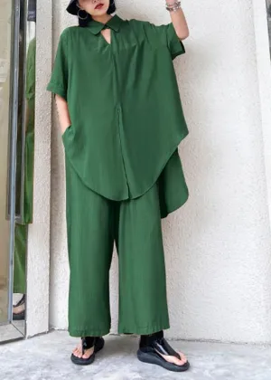 Women's retro plus size was thin and windy and wide-leg pants green two-piece suit