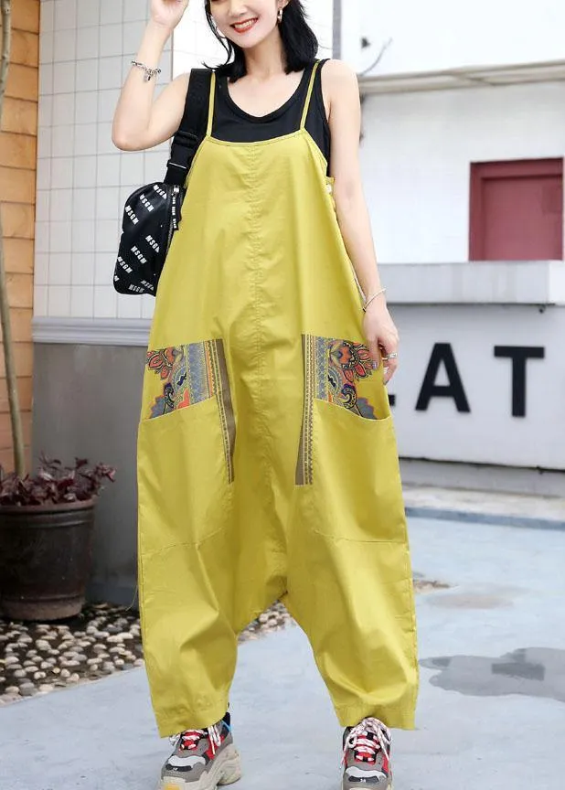 yellow casual prints strap pants plus size women jumpsuit pants