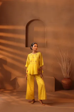 Yellow embroidered top and pant