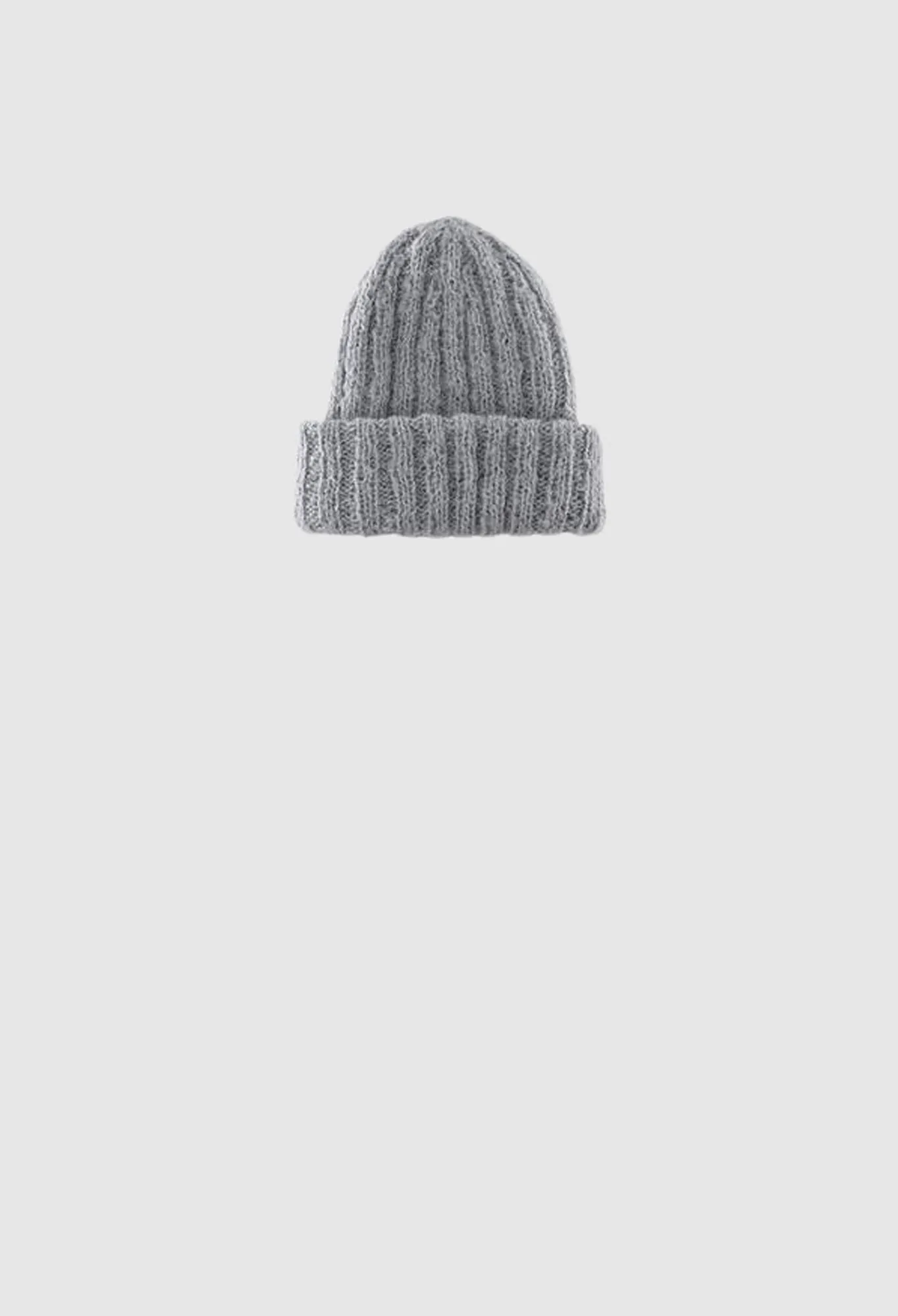 YUKI - Alpaca Double Layered Hand-Knit Ribbed Hat in Light Grey